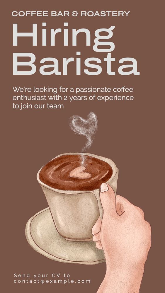 Hiring barista  Instagram story template, editable text