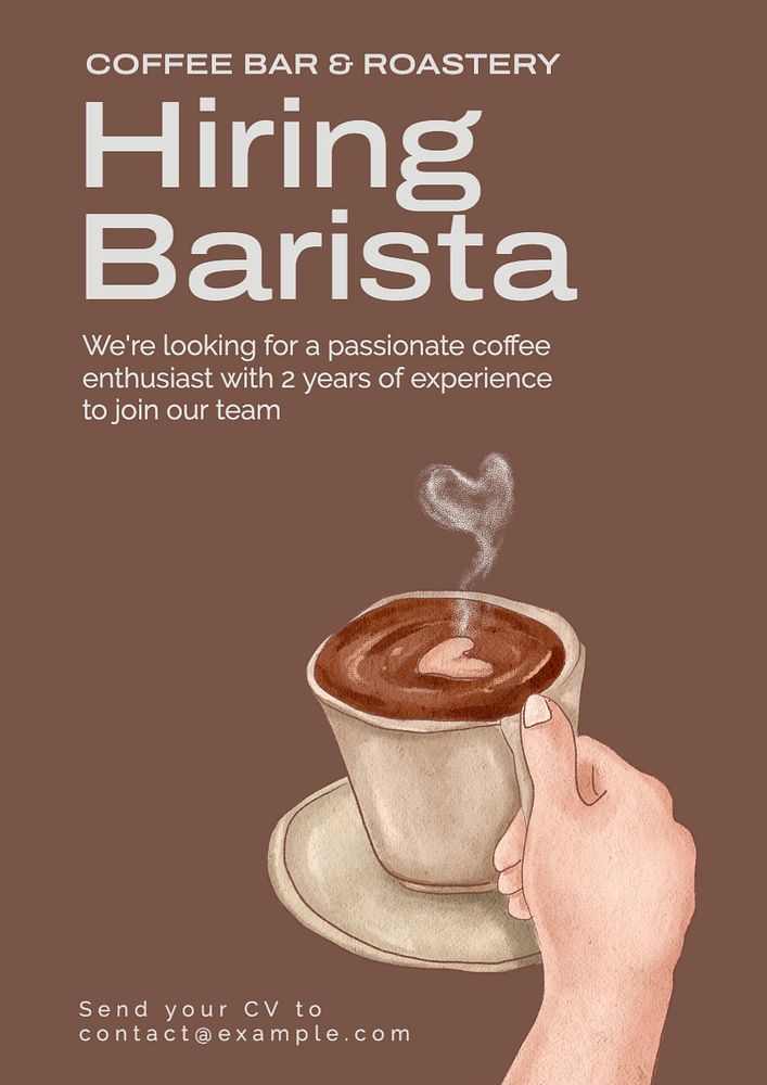 Hiring barista  poster template, editable text and design