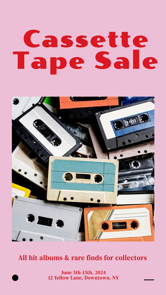 Casette tape sale Instagram story template, editable text