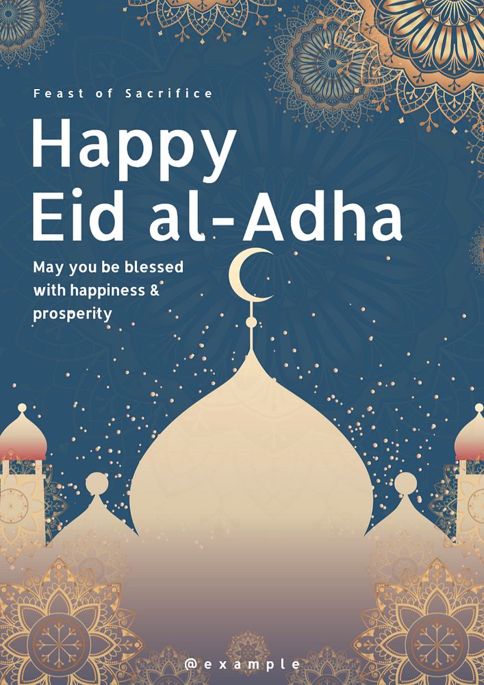 Happy Eid al-Adha poster template, editable text and design