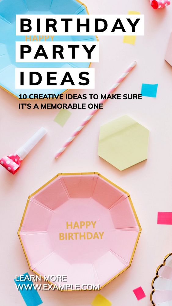 Birthday party ideas  Instagram story template, editable text