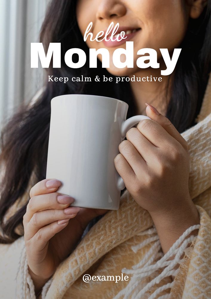 Hello Monday, productivity  poster template, editable text and design