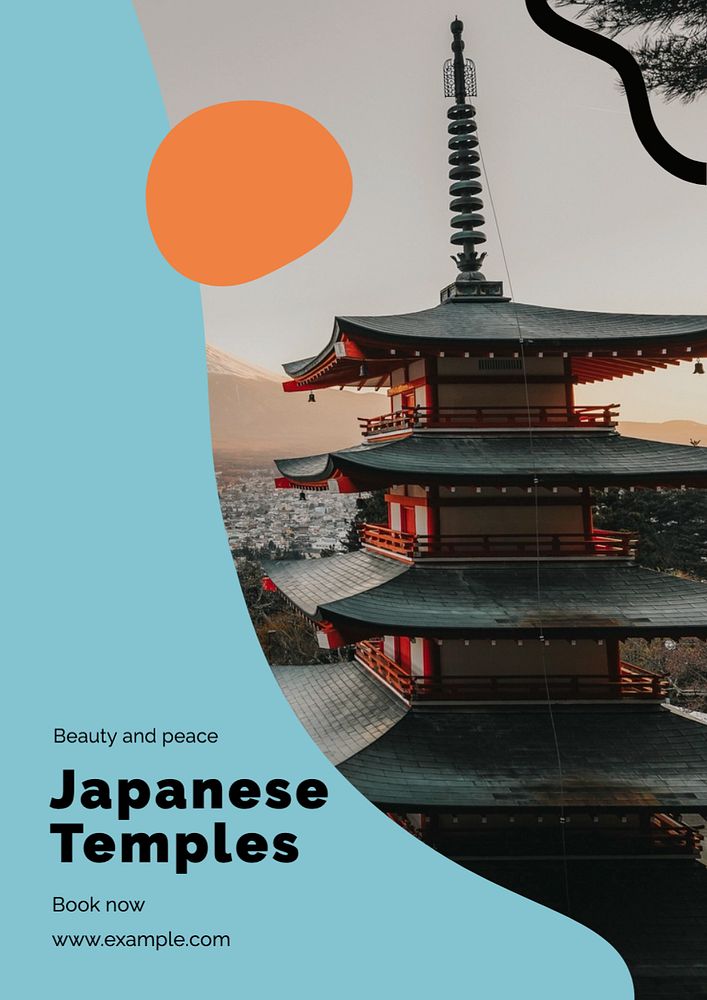 Japanese temples  poster template, editable text and design