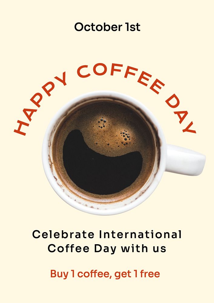 Happy coffee day  poster template, editable text and design