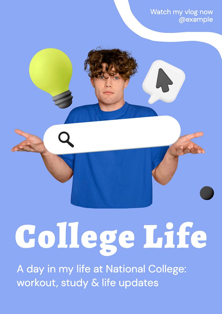 College life vlog  poster template, editable text and design