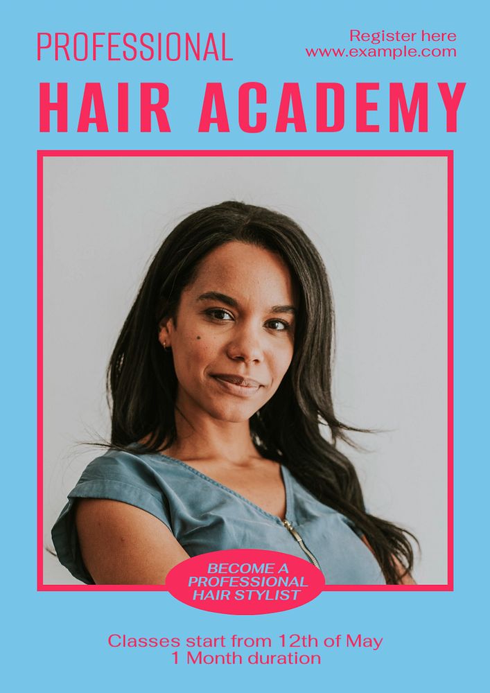 Hair academy poster template, editable text and design