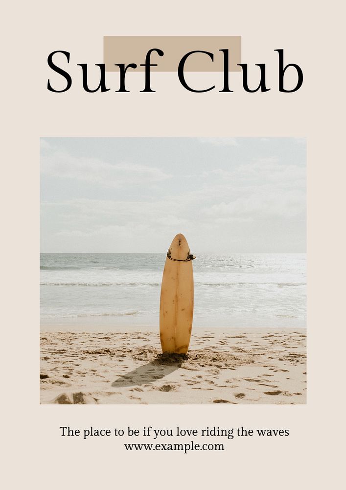 Surfing club  poster template, editable text and design