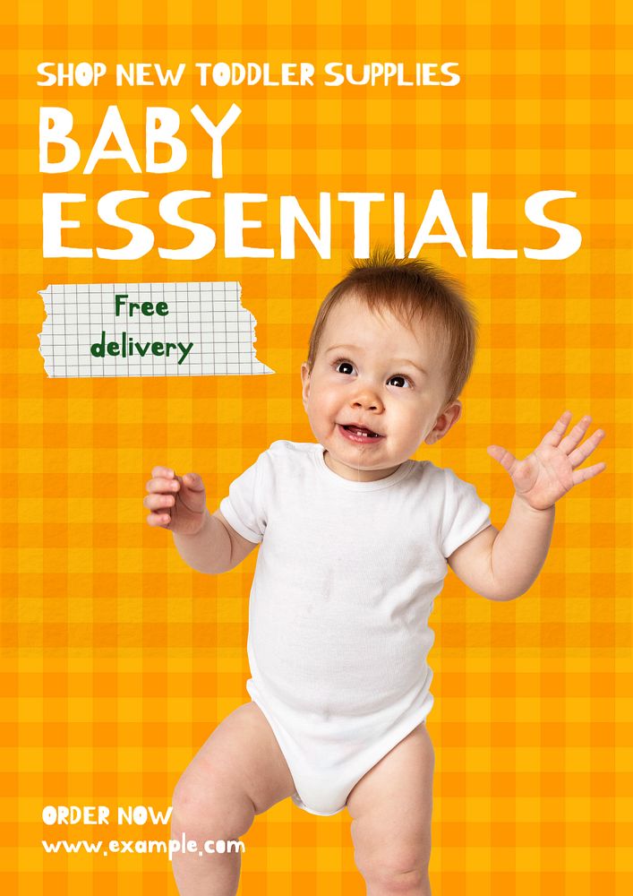 Baby essentials  poster template, editable text and design