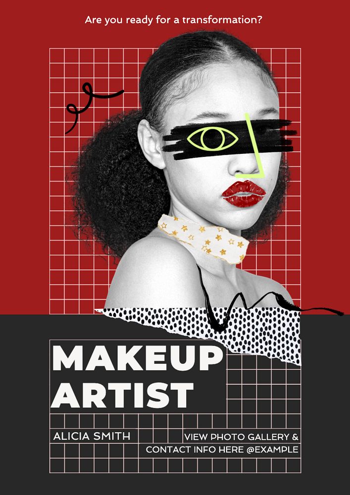 Makeup artist poster template, editable text and design