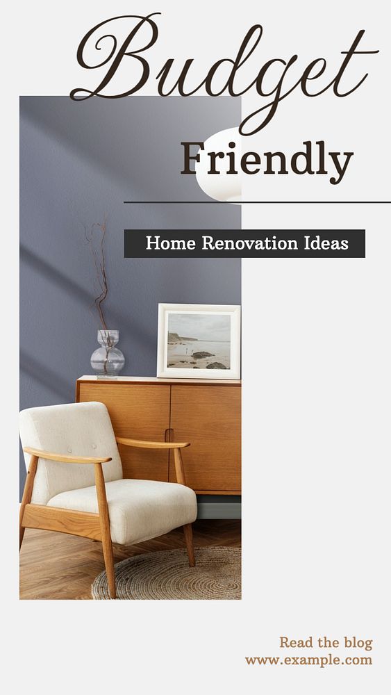 Budget friendly renovation  Instagram story template, editable text