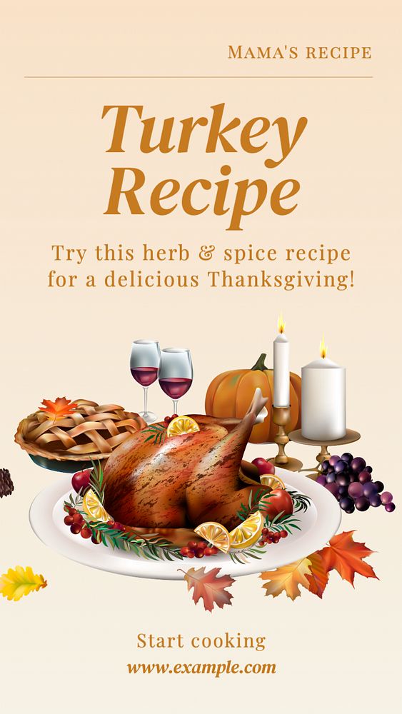 Turkey recipe Instagram story template, editable text