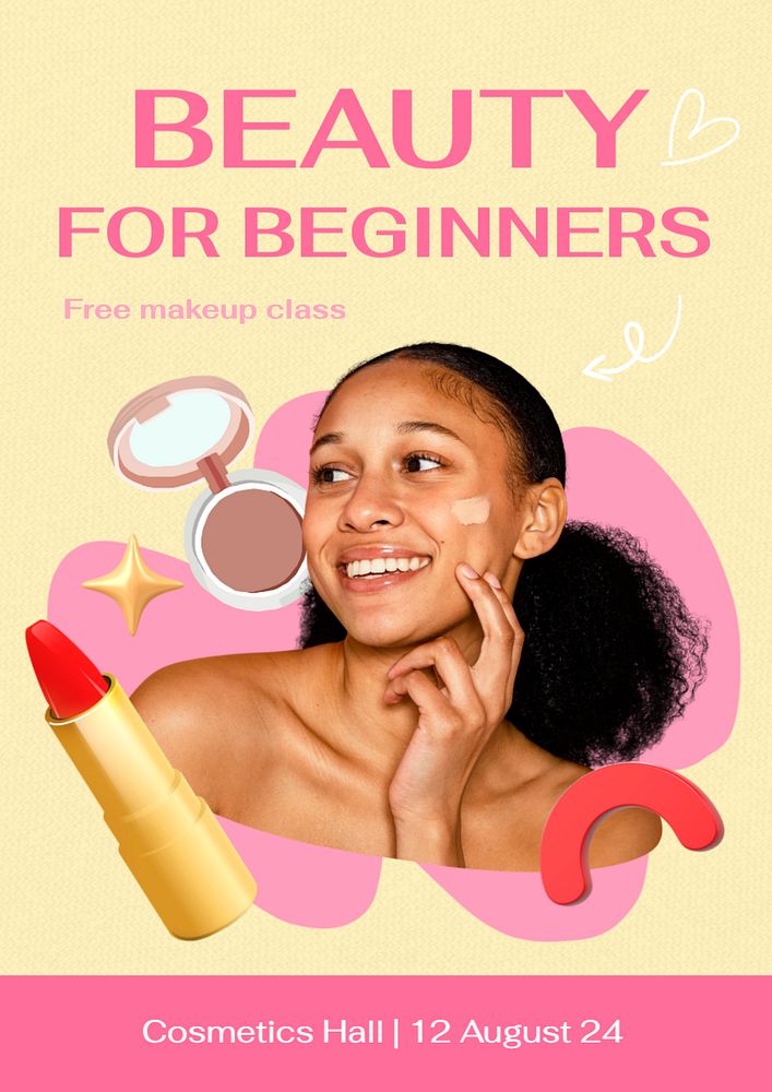 Makeup class poster template, editable text and design