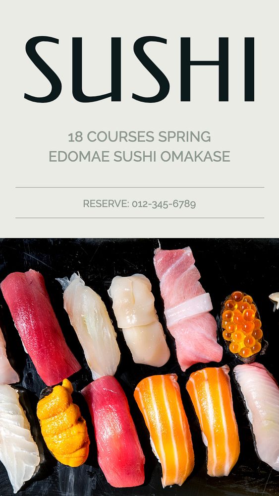 Sushi omakase  Instagram story template, editable text