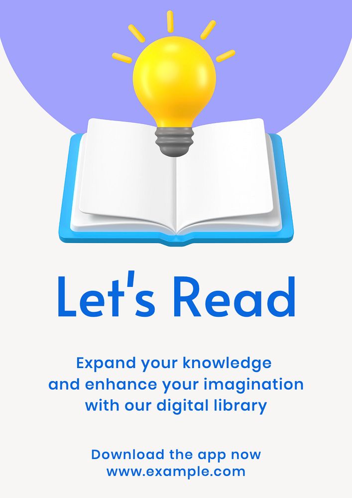 Reading & library   poster template, editable text and design