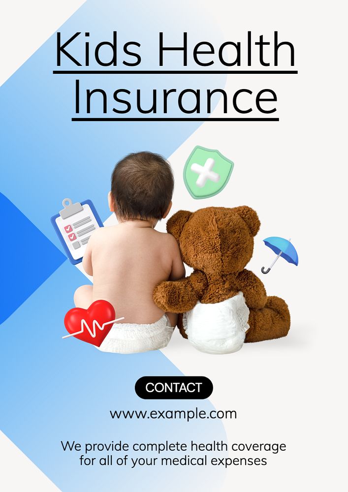 Kids insurance poster template, editable text and design