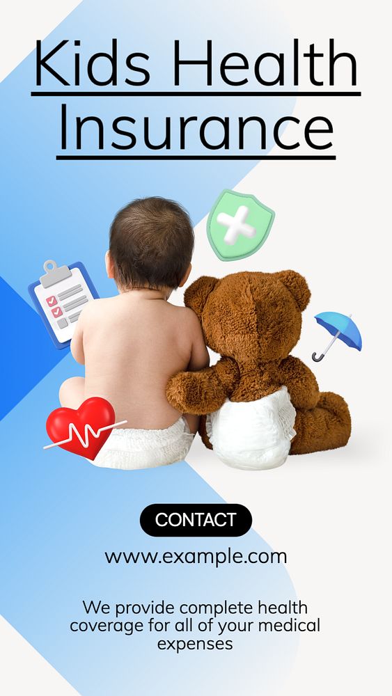Kids insurance Instagram story template, editable text