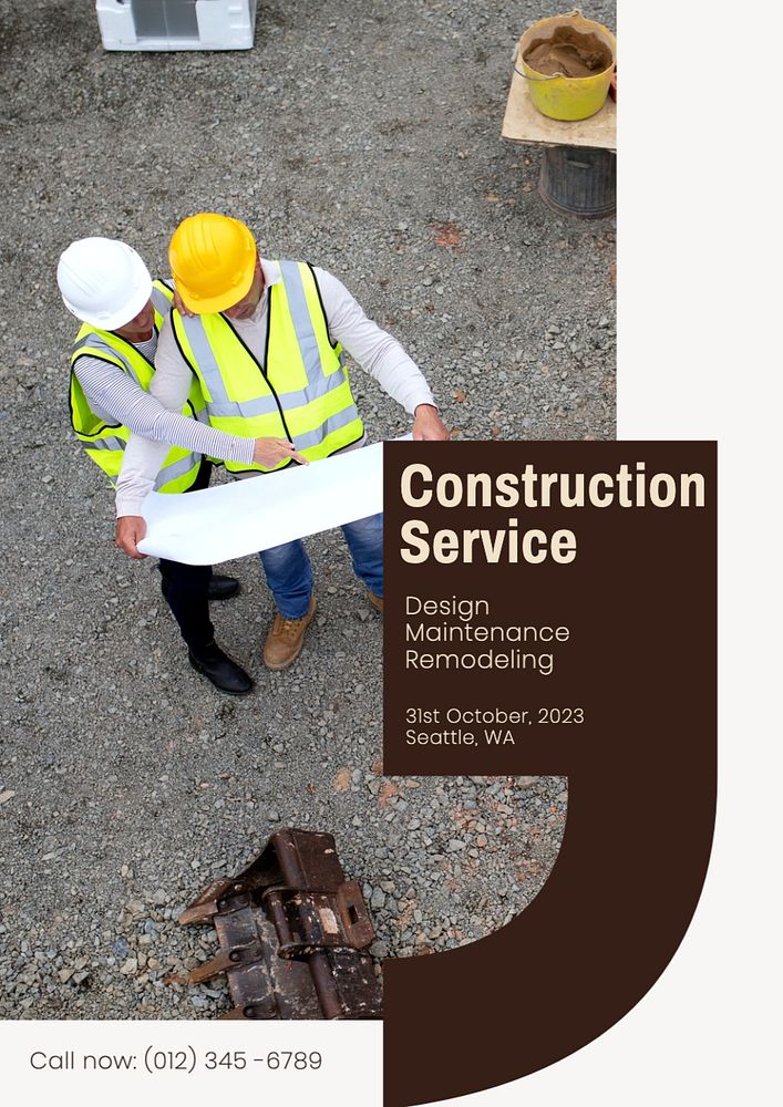 Construction service  poster template, editable text and design