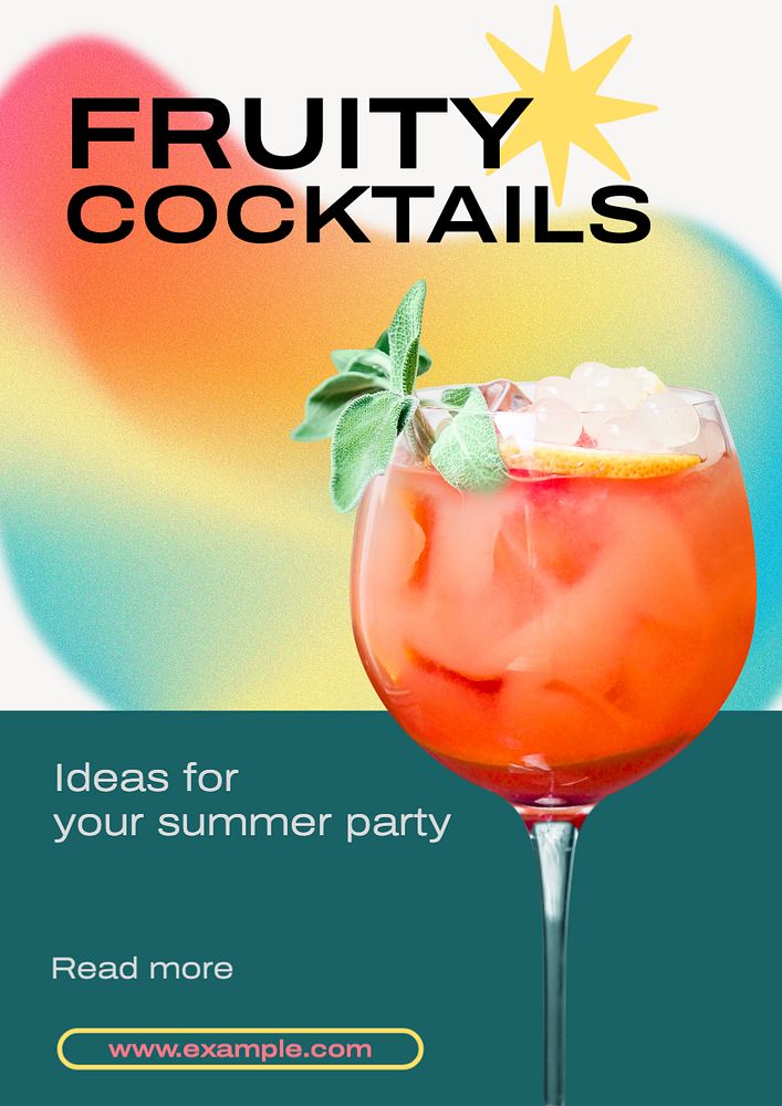 Fruity cocktails  poster template, editable text and design