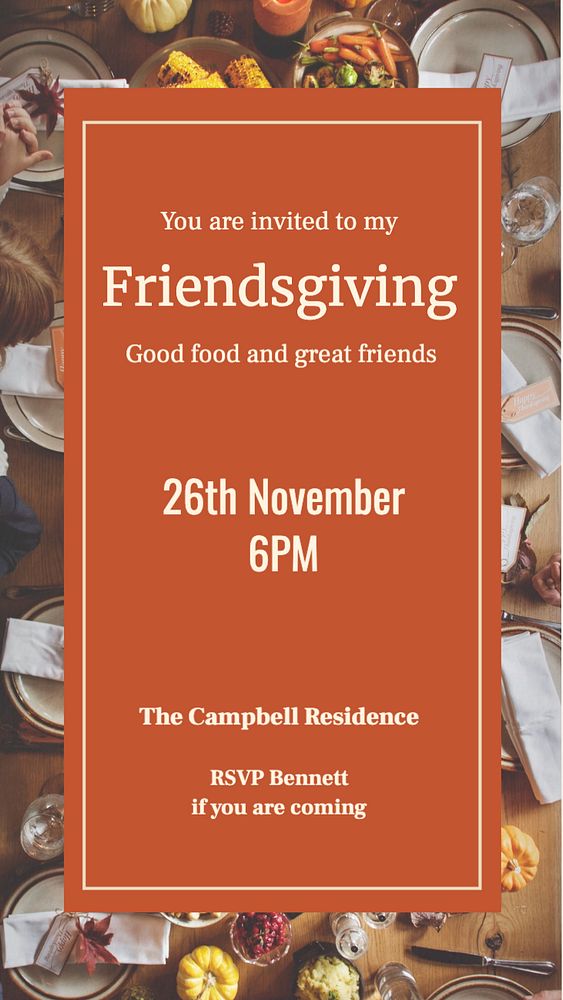 Friendsgiving party  Instagram story template, editable text