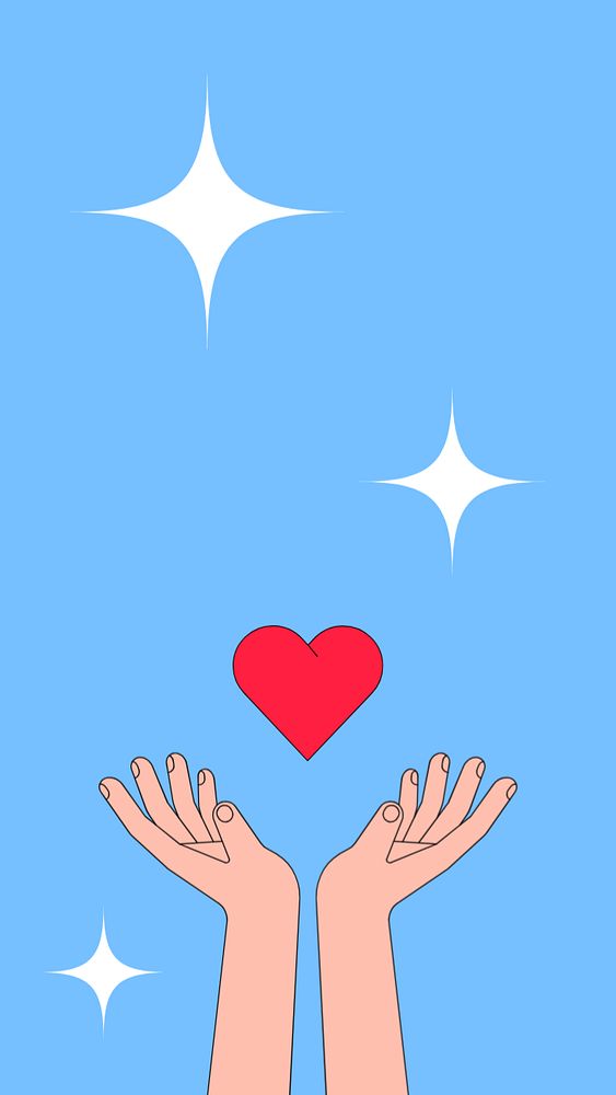 Hand presenting heart iPhone wallpaper, love sign illustration, editable design