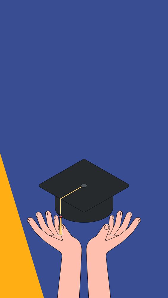 Graduation cap iPhone wallpaper, education illustration, editable design