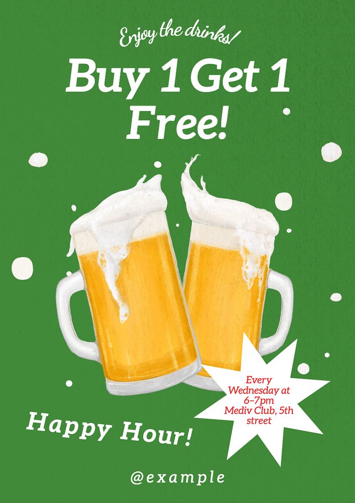 Happy Hour   poster template, editable text and design