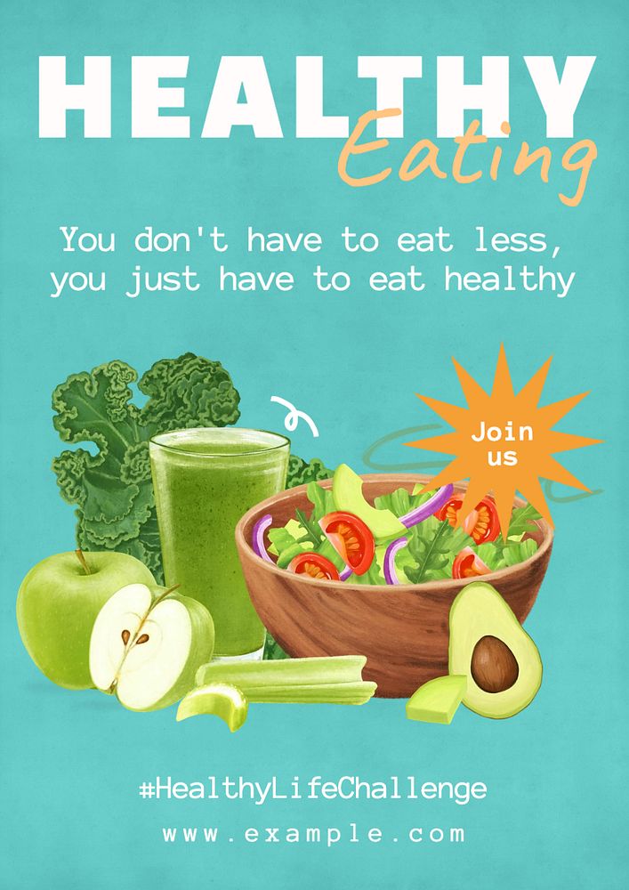 Healthy eating   poster template, editable text and design