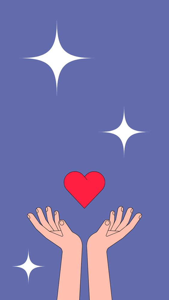 Hand presenting heart iPhone wallpaper, love sign illustration, editable design