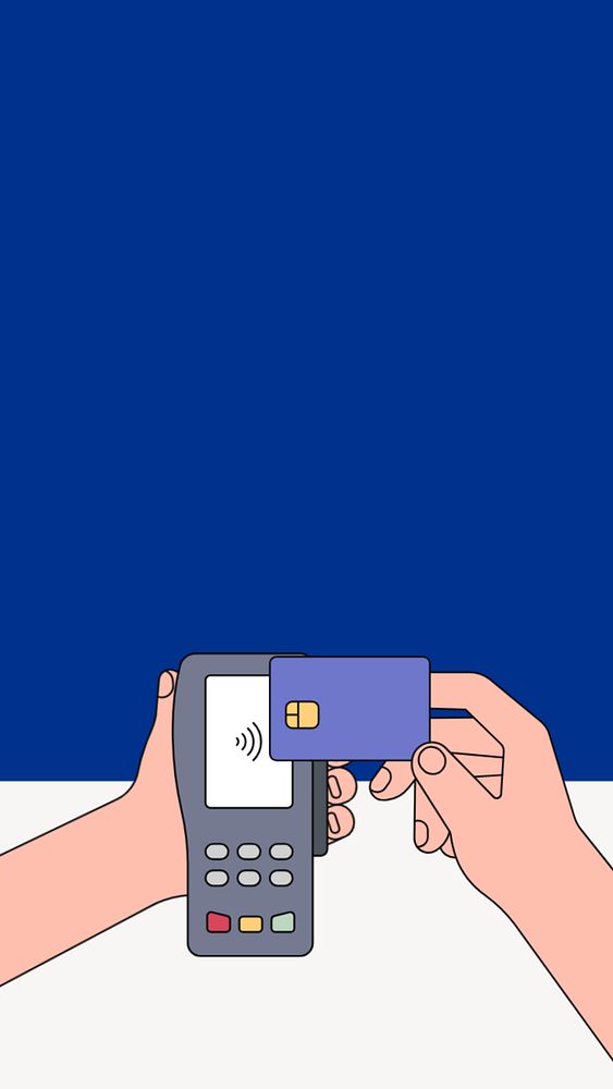 Card pay wave iPhone wallpaper, cashless payment illustration, editable design