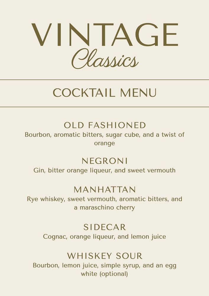 Cocktail menu poster template, editable text and design