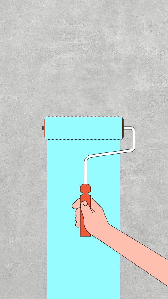 Painting roller iPhone wallpaper, technician illustration, editable design