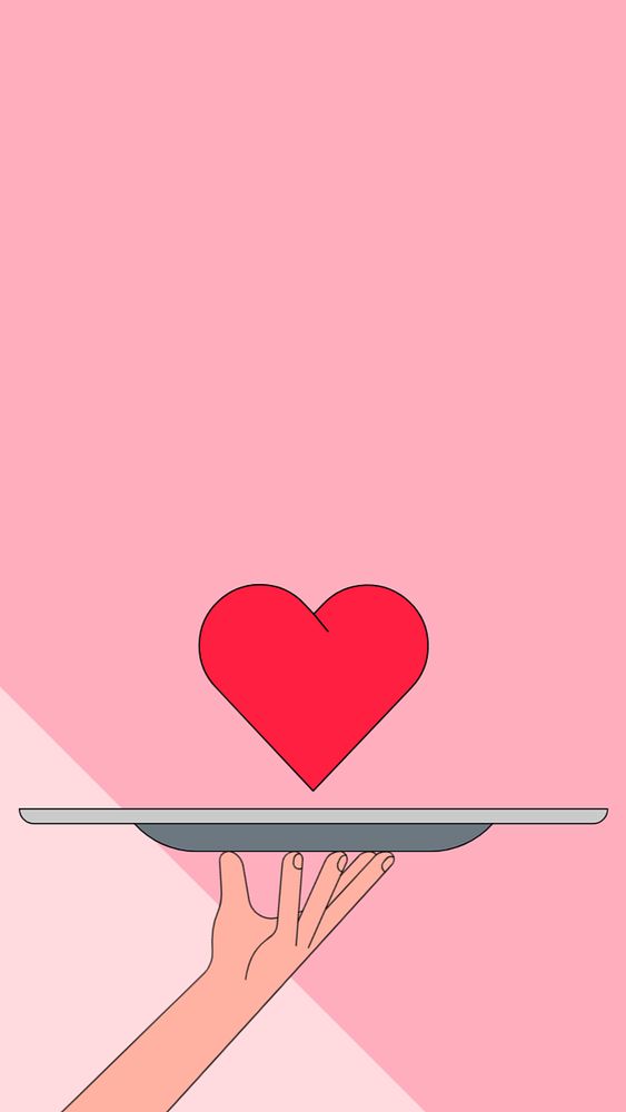 Hand serving heart iPhone wallpaper, love sign illustration, editable design