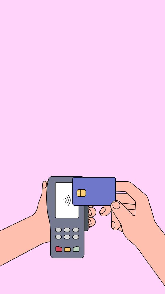 Card pay wave iPhone wallpaper, cashless payment illustration, editable design