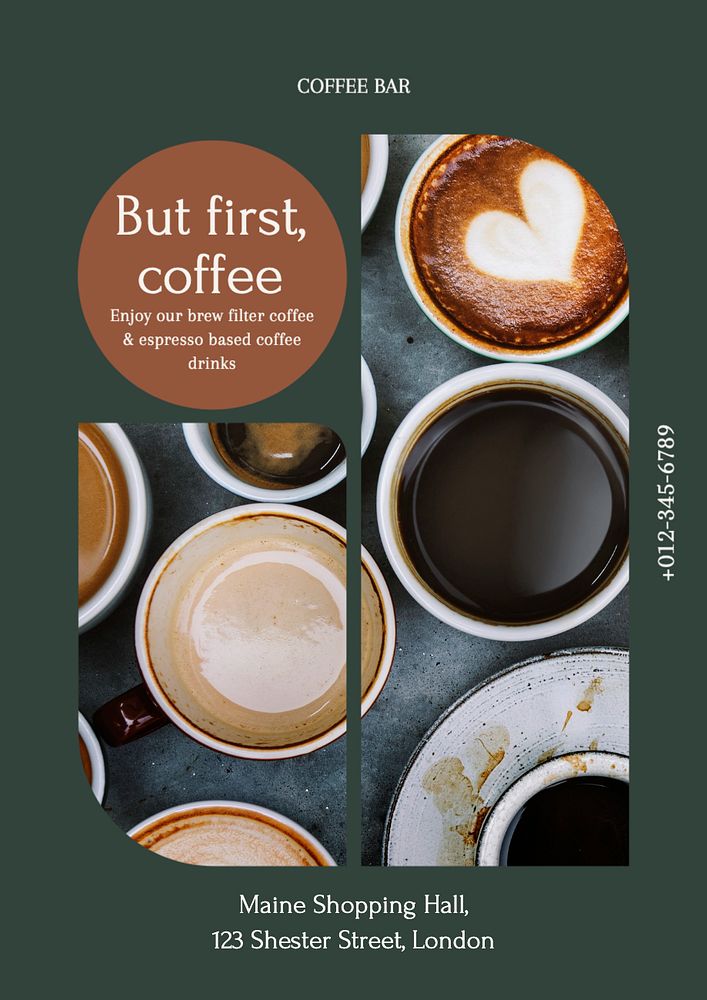 Coffee shop  poster template, editable text and design