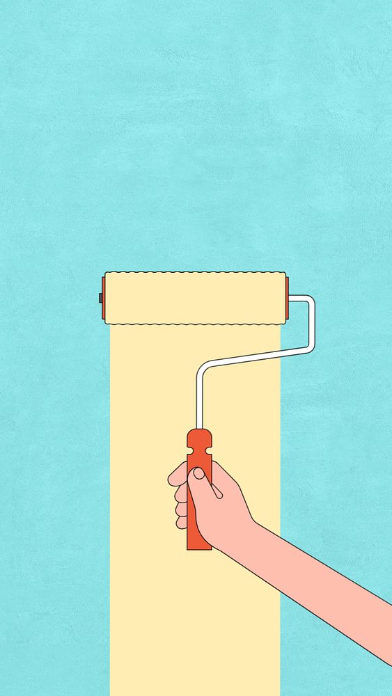 Painting roller iPhone wallpaper, technician illustration, editable design