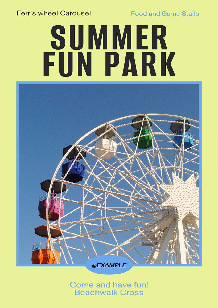 Summer fun park  poster template, editable text and design