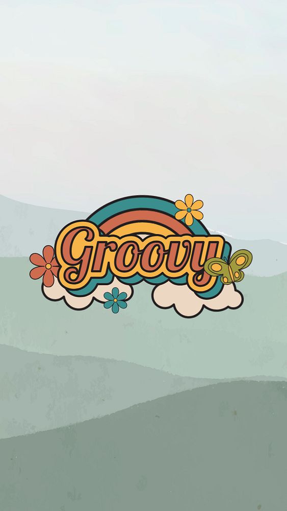 Green groovy iPhone wallpaper, retro typography, editable design