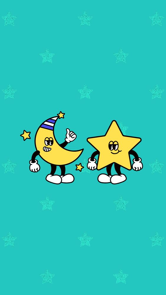 Moon & star cartoon iPhone wallpaper, character illustration, editable design