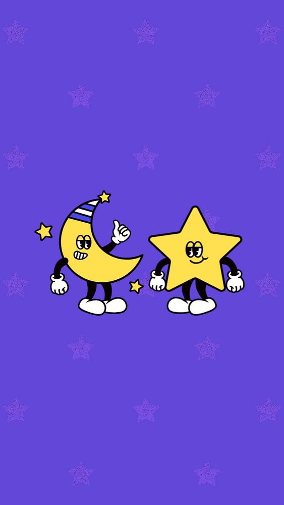 Moon & star cartoon iPhone wallpaper, character illustration, editable design