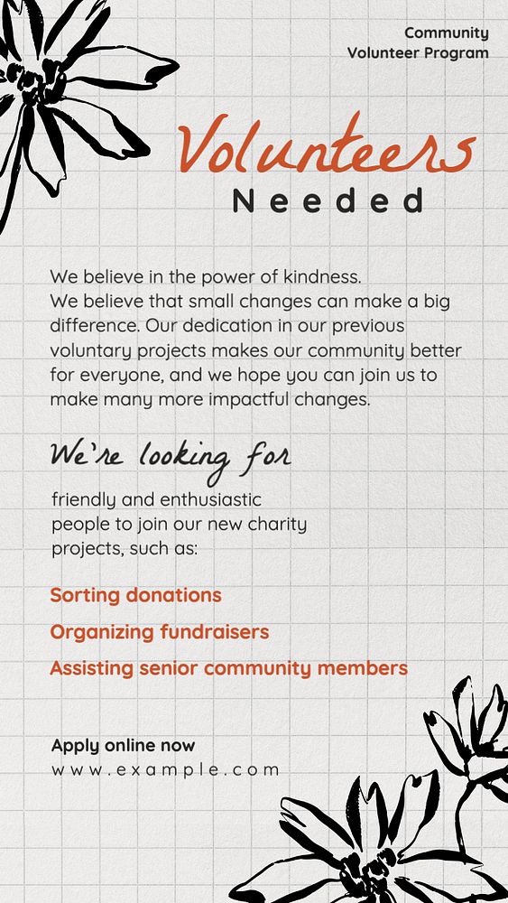 Volunteers needed Instagram story template, editable text