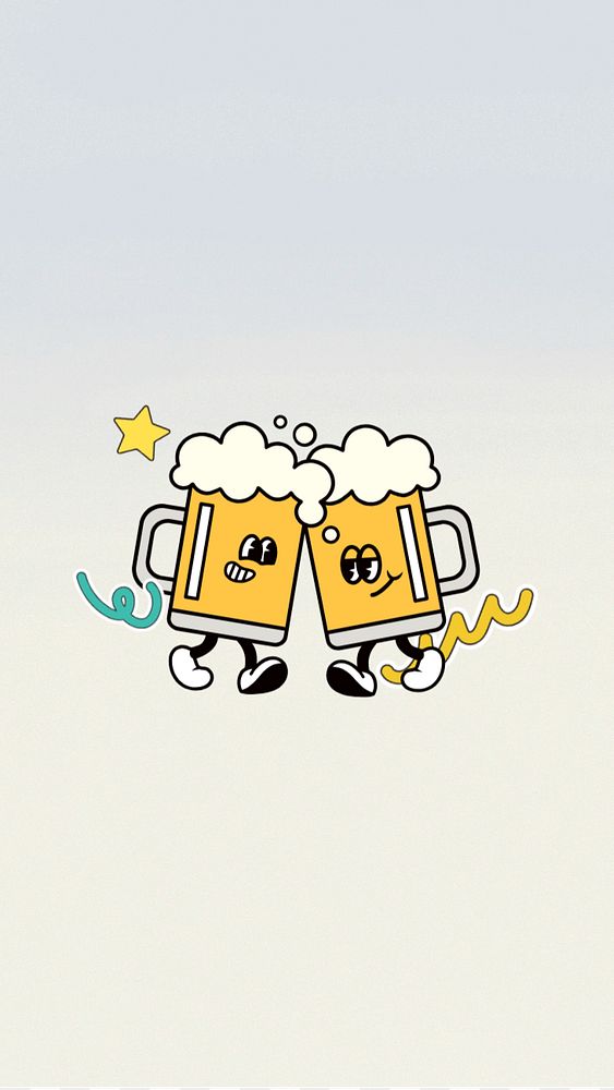 Clinking beer mug iPhone wallpaper, funky cartoon illustration, editable design