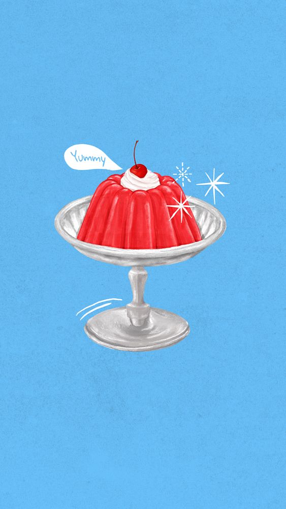 Red jello pudding iPhone wallpaper, dessert illustration, editable design