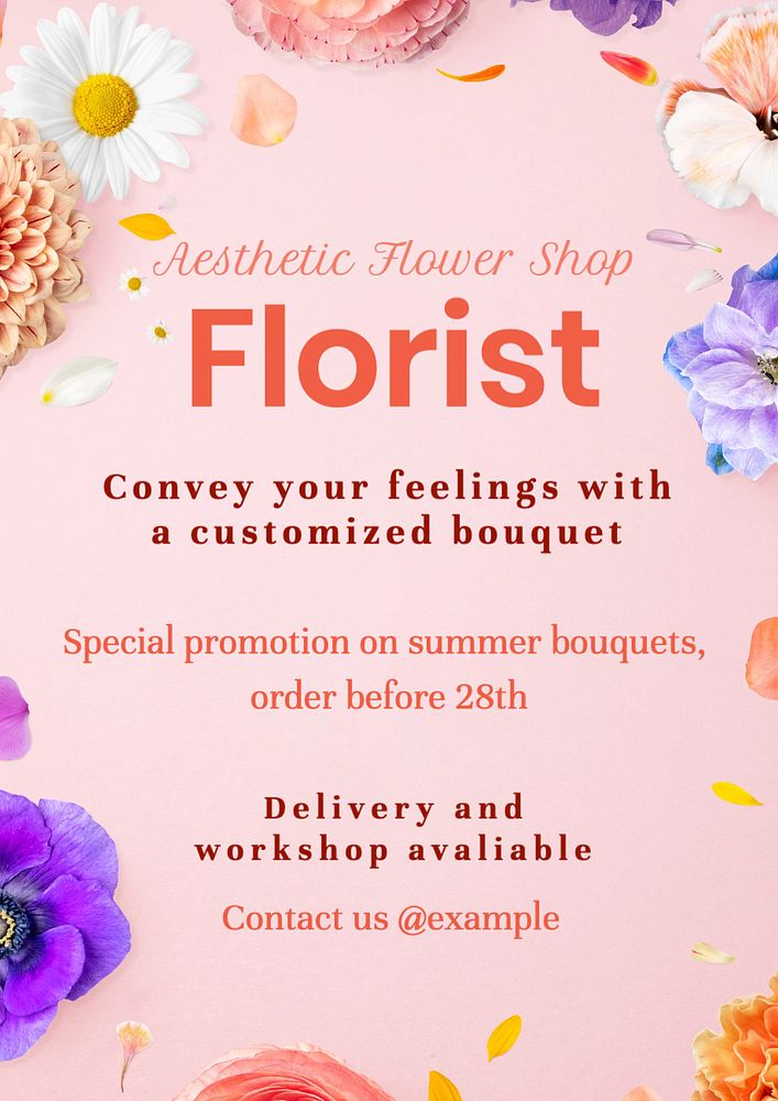 Florist poster template, editable text and design