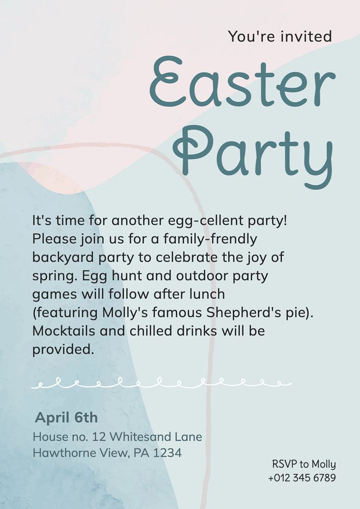 Easter party invitation poster template, editable text and design