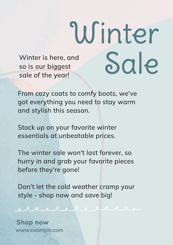 Winter sale poster template, editable text and design