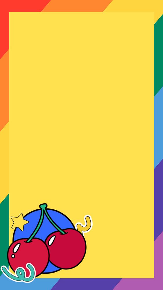 Rainbow cherry frame iPhone wallpaper, yellow editable design, editable design