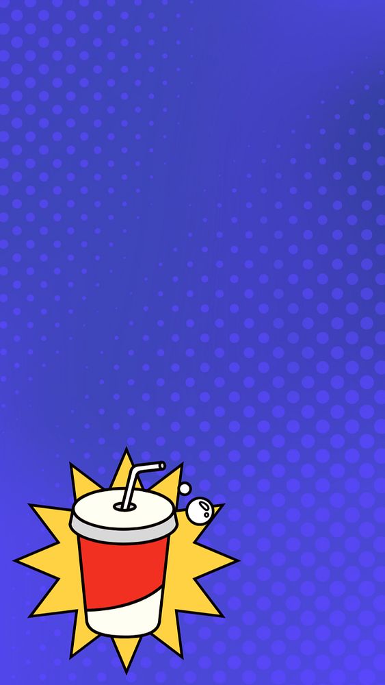 Blue half-tone iPhone wallpaper, retro soda cup illustration, editable design