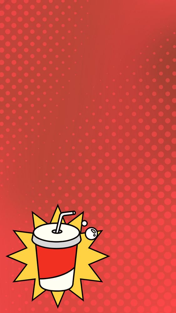 Red half-tone iPhone wallpaper, retro soda cup illustration, editable design