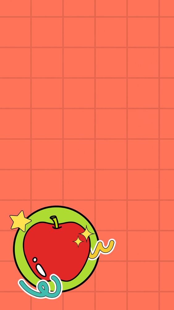 Red grid patterned iPhone wallpaper, cute apple illustration, editable design