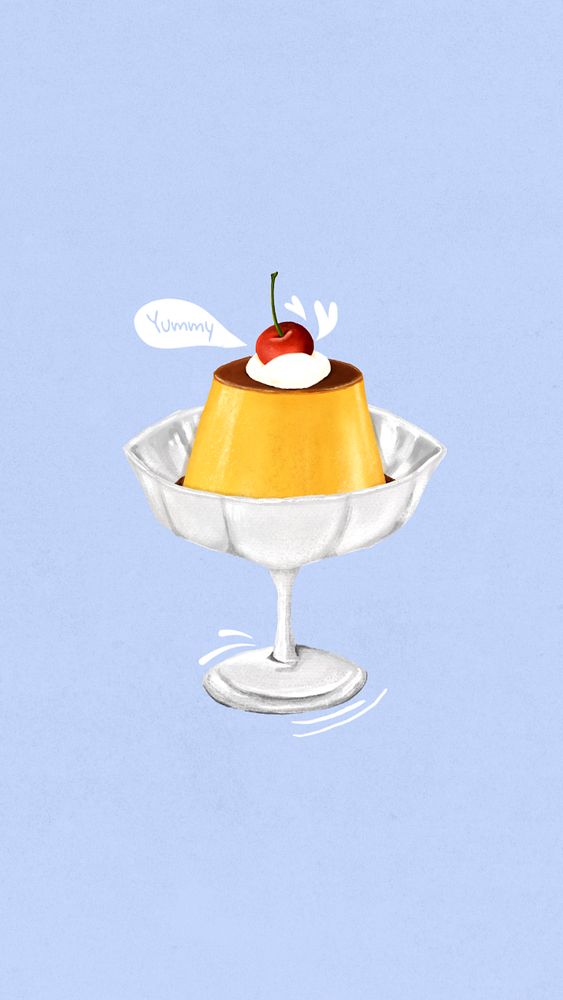 Custard pudding iPhone wallpaper, dessert illustration, editable design